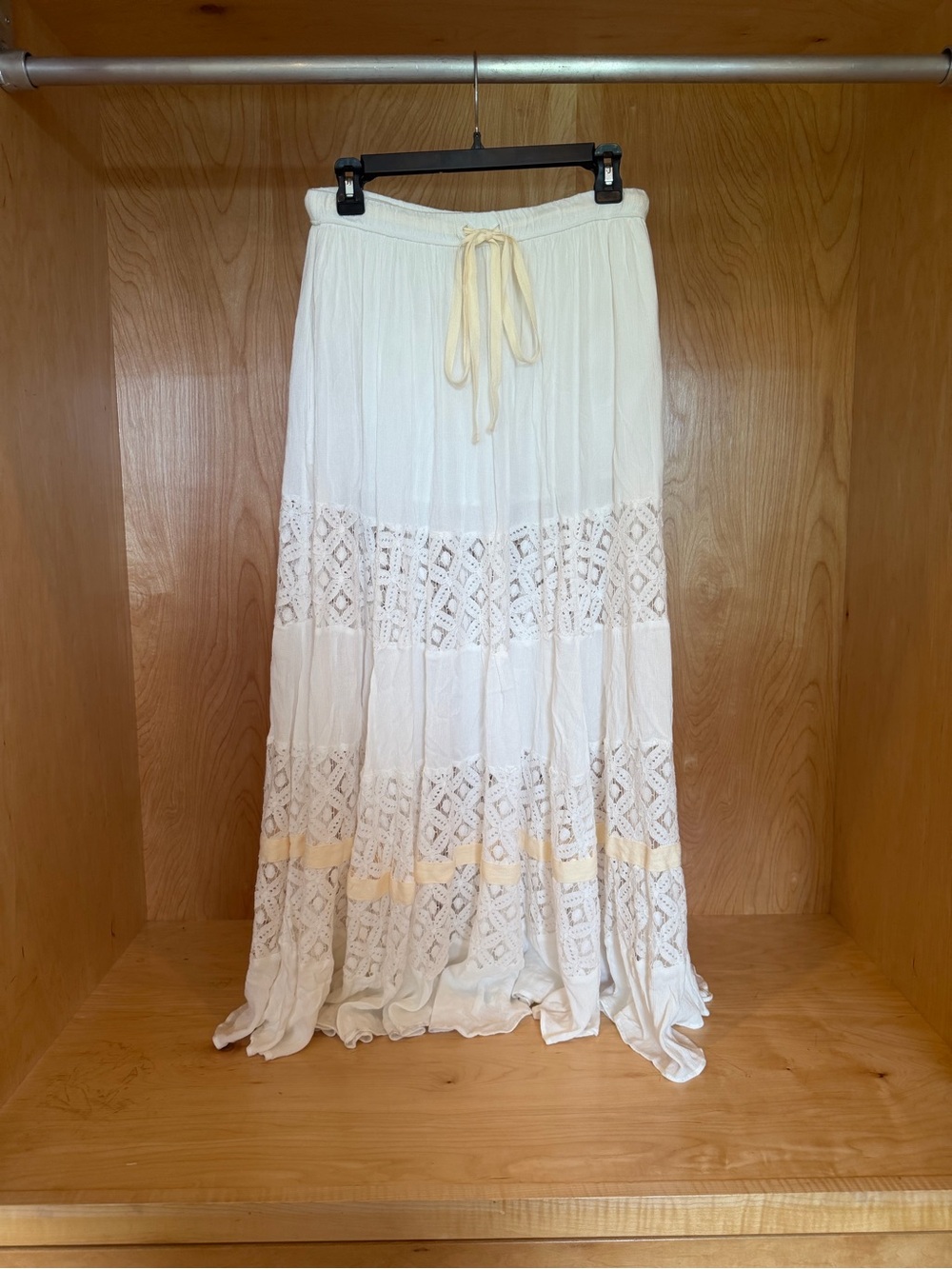 Free People Swept Away White Maxi Skirt with Drawstring Waist